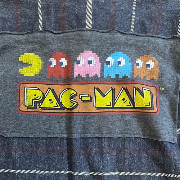 PAC-Man Pacman Flannel Shirt Upcycled Unisex Size Large L - Picture 3 of 7